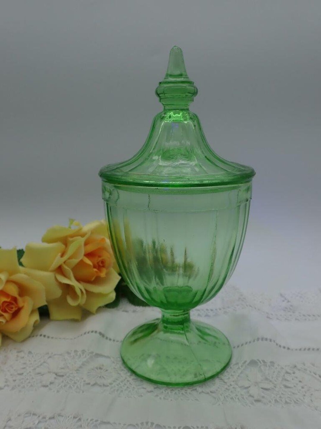 Hazel Atlas Uranium Glass Candy Dish Green Glass Uranium Etsy