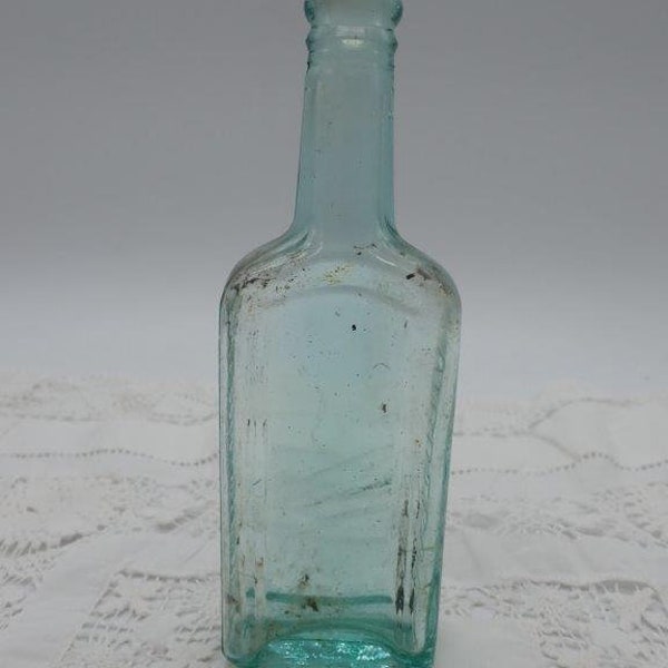 Bouteille Castoria en verre Aqua antique c1890, bouteilles antiques, bouteille en verre Aqua, verre bleu, verre Aqua, bouteilles de collection, bouteille en verre bleu