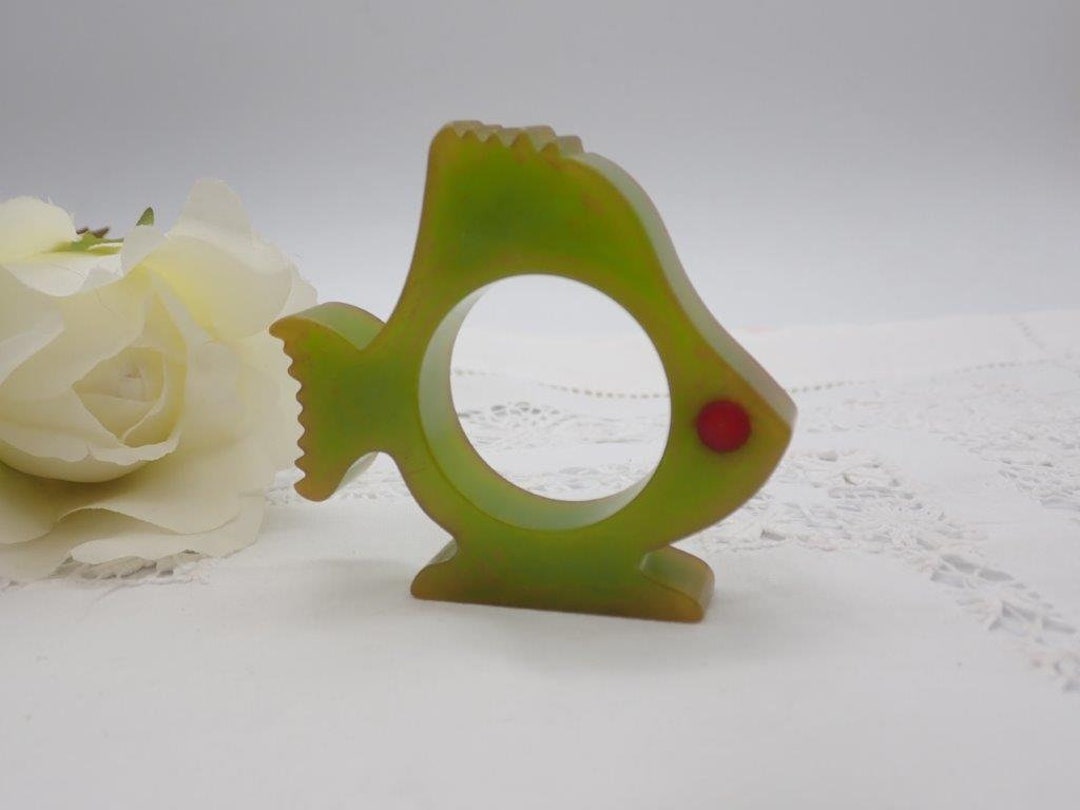 Marble Green Bakelite Fish Napkin Ring Bakelite Napkin Ring Etsy