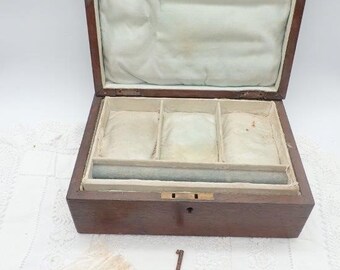 Antique Wooden Jewellery Box, Silk Lined Box, Vintage Jewelery Box, Wood Box for Repair, a/f, Antique Box, Dressing Table Box