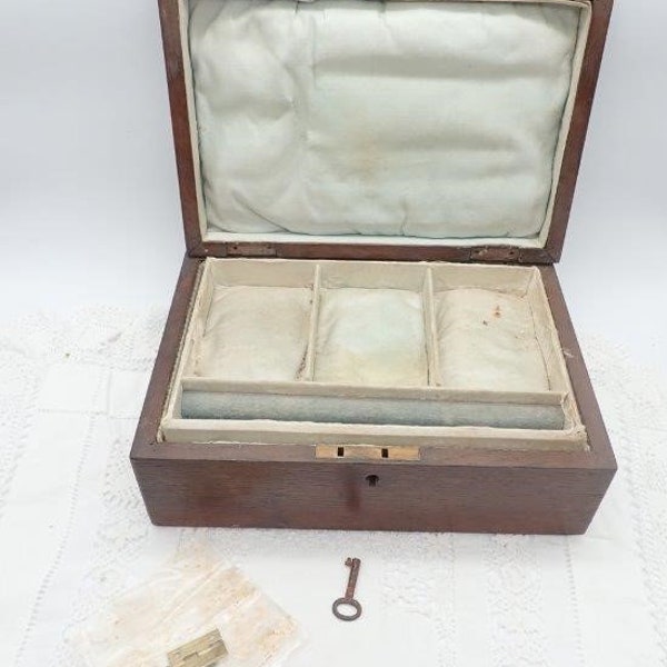 Antique Wooden Jewellery Box, Silk Lined Box, Vintage Jewelery Box, Wood Box for Repair, a/f, Antique Box, Dressing Table Box