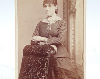 Antique Cabinet Photograph, Antique Photo, Woman in Black Silk Dress, Cabinet Photo, Antique Portrait, Portrait of Victorian Woman