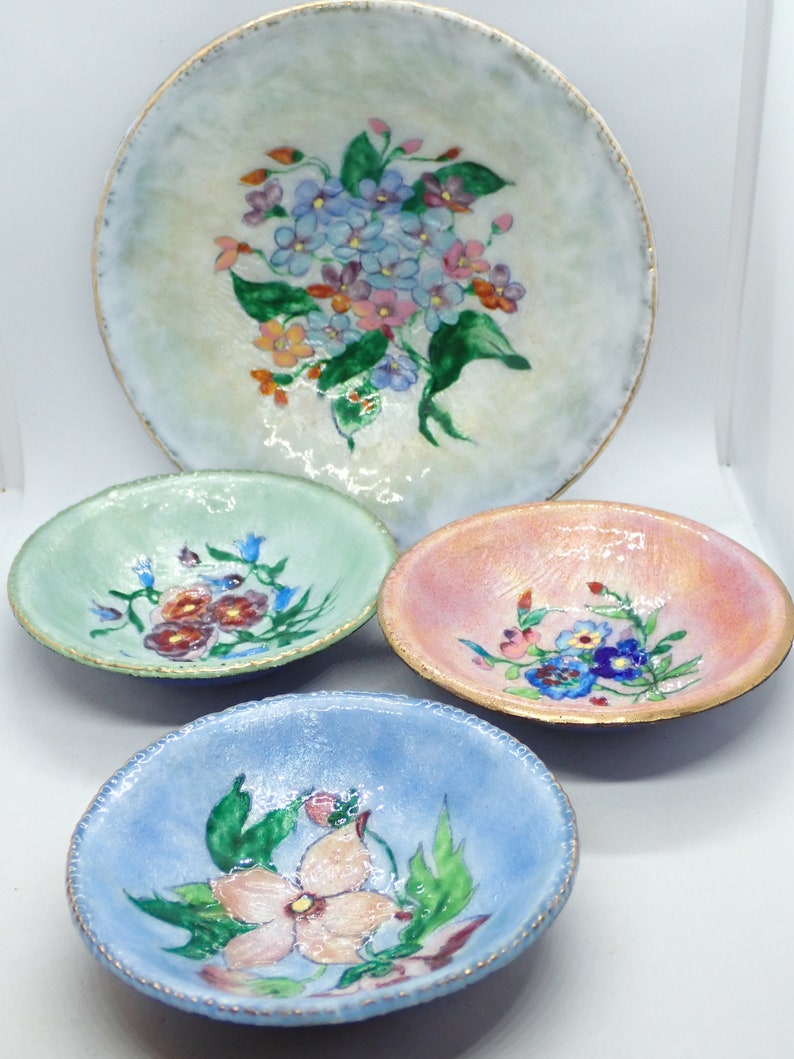 Exquisite Edwardian Enamel on Copper Signed Decorative Bowl Limoges c1910 Raymonde Mathieu Vide Poche