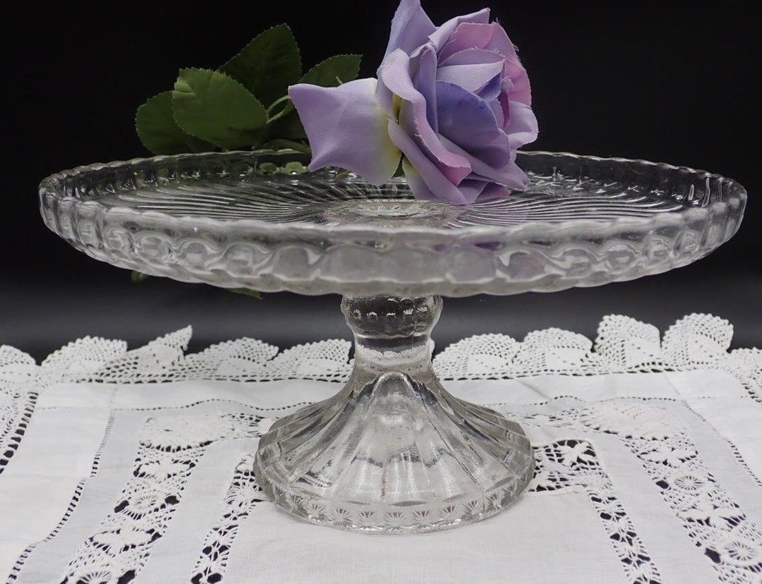 Glass Cake Stand Glass Cake Pedestal 9.5 Cake Plate Etsy