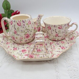 Chintz Breakfast Set, Batchelor Set, Royal Winton Chintz, Rose Dubarry Chintz, Tea For One, Rose Chintz, Cup, Toast Rack, Cream, Sugar,a/f,