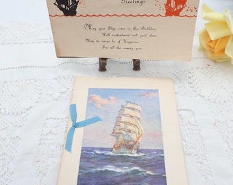 Set of 2 Small Antique Nautical Birthday Cards, Antique Birthday Cards, Birthday Greetings, Antique Postcards, Birthday Cards, Raphael Tuck