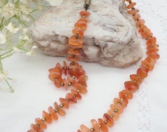 Vintage Carnelian 20" Necklace, Vintage Necklace, Red Carnelian Bead Necklace, 1940s Necklace, Raw Uncut Stone Necklace, Gift for Her