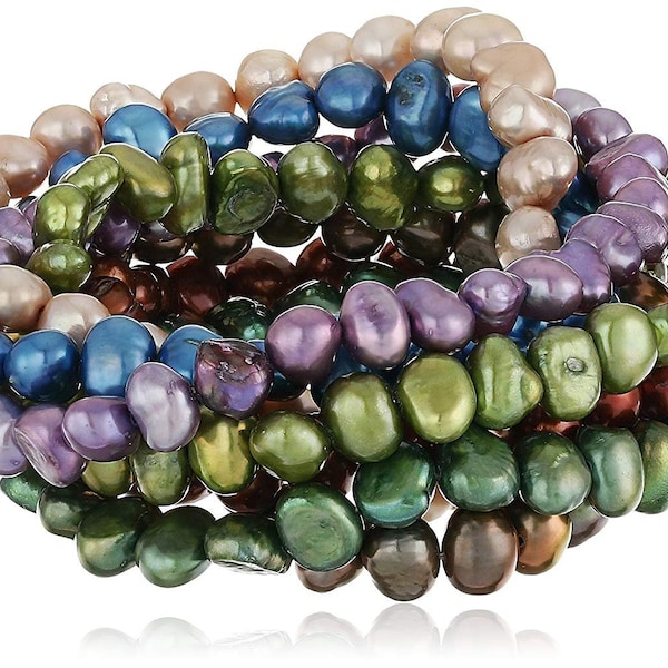 Multi-colored Freshwater Cultured Pearl Seven-Piece Stretch Bracelet Set