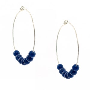 Polished Lapis Lazuli Beaded 925 Sterling Silver Hoop Earrings