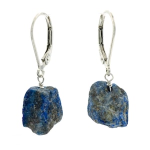 Raw Lapis Lazuli Gemstone Sterling Silver Drop Earrings