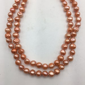 Freshwater  Pearl 50&quot; Endless Necklace in Salmon color 6 to 7  MM for Women, Unisex or as a Gift