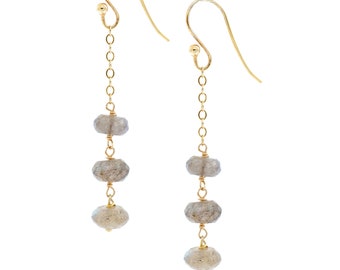 14 K Gold Filled   and Labradorite Rondelle  Drop Earrings