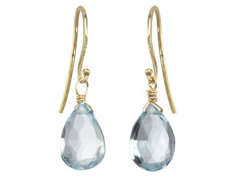 Dainty Sky Blue Faceted Topaz  Teardrop Earrings With Gold Filled Ear Wires