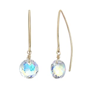 Austrian Crystal Aurora Borealis Marquise Drop Earring With Coin Shape Disk