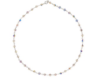 Collier ras du cou Aurora Borealis fabriqué avec des cristaux de verre européens, rallonge de 14" + 3"