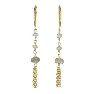 Labradorite Rondelle Tassel Drop Earrings