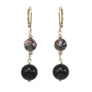 Black Onyx and  Floral Cloisonne Drop earrings For Women and Girls