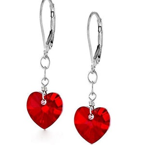 Valentines Heart Shaped  Austrian Crystal Sterling Silver Earrings, Various Colors