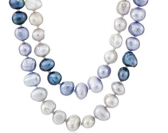 Collier sans fin de perle de culture d’eau douce teint de 6 à 7 mm, 50 « Bleu