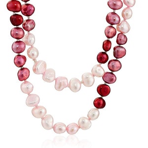 6-7mm 50" Baroque Freshwater Hand Knotted Cultured Pearl Endless Necklace,  Rose