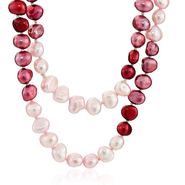 6-7mm 50" Baroque Freshwater Hand Knotted Cultured Pearl Endless Necklace,  Rose