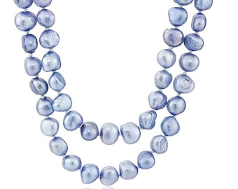 6-7mm 50" Baroque Freshwater Dyed Denim-Colored Cultured Pearl Endless Necklace.