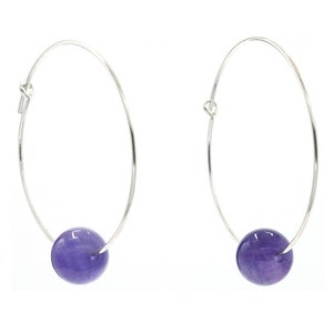 Sterling Silver Hoop Earring with Amethyst Bead Accent