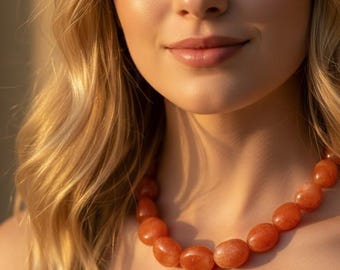 Bold Carnelian Graduated Smooth Nugget Statement Necklace 18"