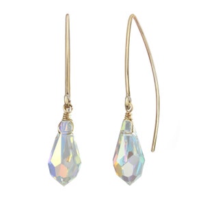 Gold Filled Marquise Hook Earring Made With Faceted Aurora Borealis Drop 13 x 6.5 mm for Women, and Men