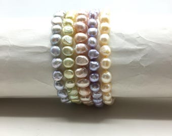 Set mit 5 Pastell Barock Süßwasser Perlen Stretch Armbänder (6.5-7 mm)