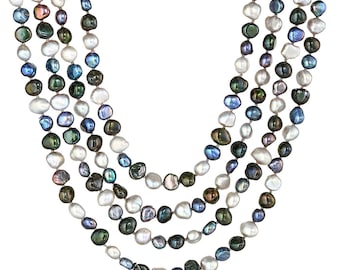 6-7mm 100""Colored Baroque Freshwater Cultured Pearl Knotted Endless Necklace.