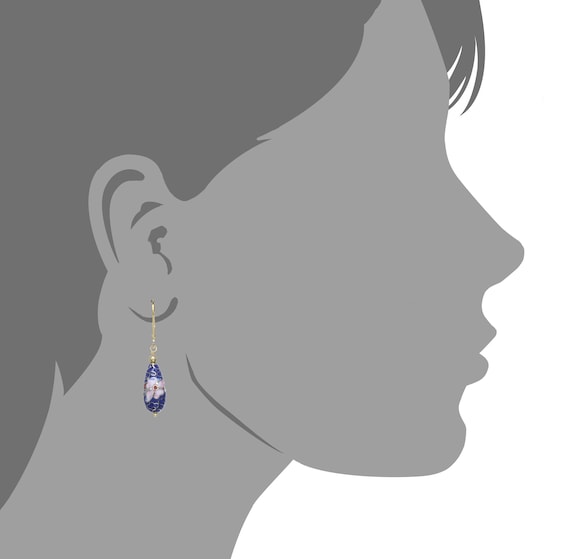 Boucles D'oreilles Anneaux - Décor Floral émail Cloisonné Couleur Or - Occasion