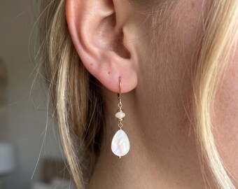 White Mother of Pearl  Teardrop Dangle Earrings