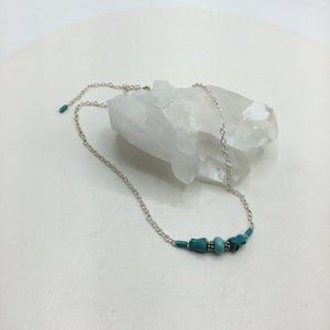 Women&#39;s  Beaded Necklace Hand Made with Turquoise Gemstone  Components and Silver Plated 18&quot; Chain