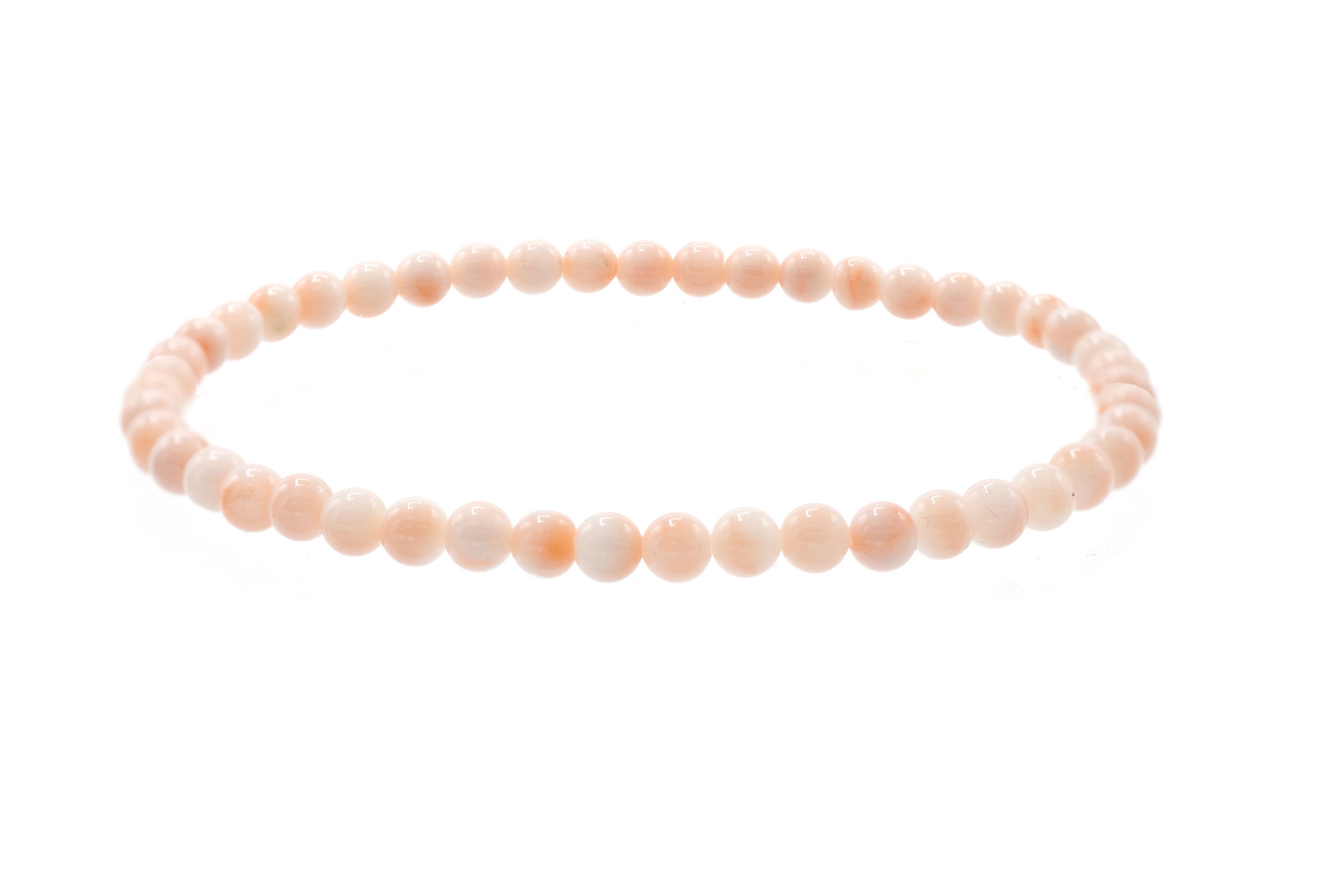 Bracelet Ancien En Corail Rose Véritable Et Peau D'Ange - Plaqué Or - Bijou Vintage Créateur - Occasion