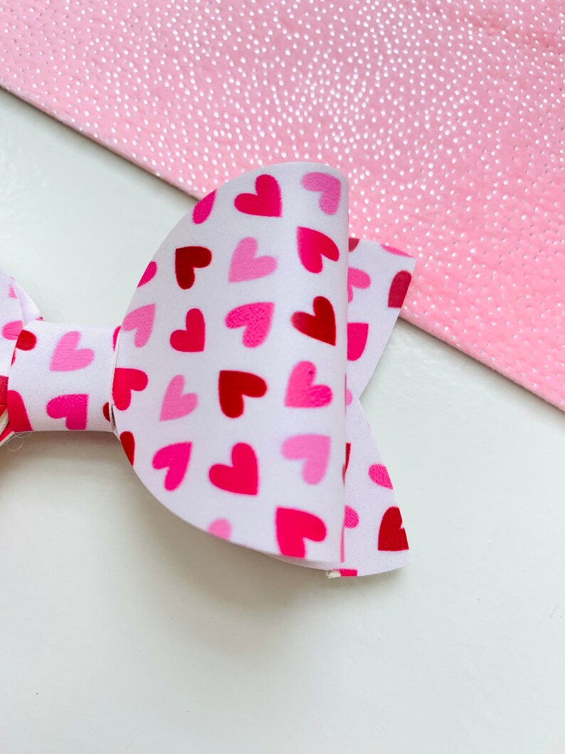 Valentine\u2019s Day Hair BowHearts BowBow with HeartsFaux Leather BowToddler Hair BowsBaby Headband BowsBow ClipsHolidays Bows