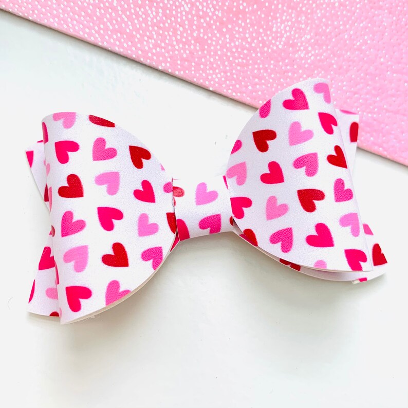 Valentine\u2019s Day Hair BowHearts BowBow with HeartsFaux Leather BowToddler Hair BowsBaby Headband BowsBow ClipsHolidays Bows