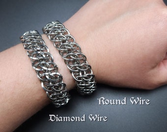 Diamond Wire / Round Wire Chainmaille Bracelet, GSG Weave, Stainless Steel