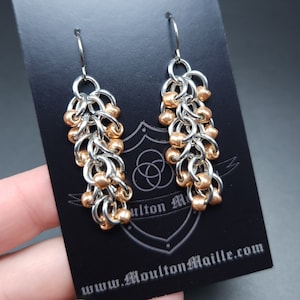 Beaded Shaggy Loops Chainmaille Earrings - Multiple Colors