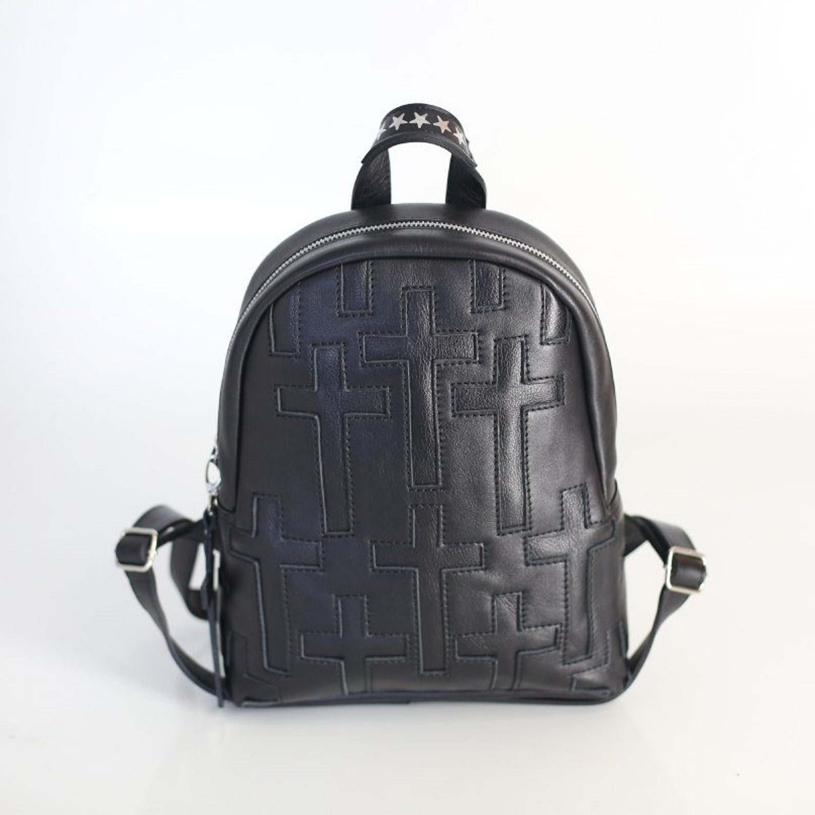 Designer leather backpack with crosses Goth backpack cross Etsy