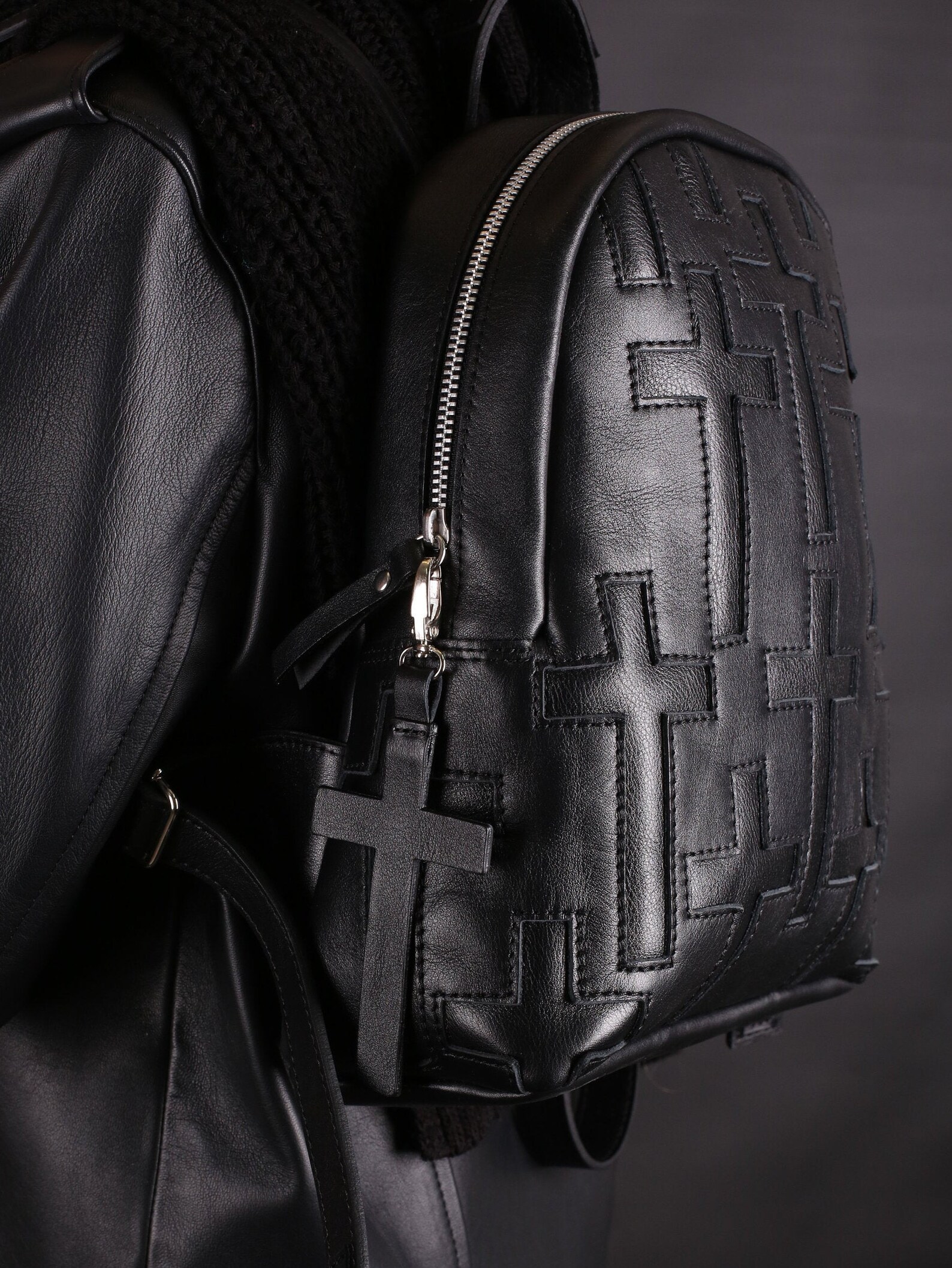 Designer leather backpack with crosses Goth backpack cross Etsy