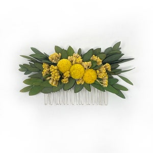 Greenery Hair Comb, Green&Yellow wedding accessory with dried tear drop eucalyptus, Hair Pins, Preserved Flowers, Dried Floral Hair Clip