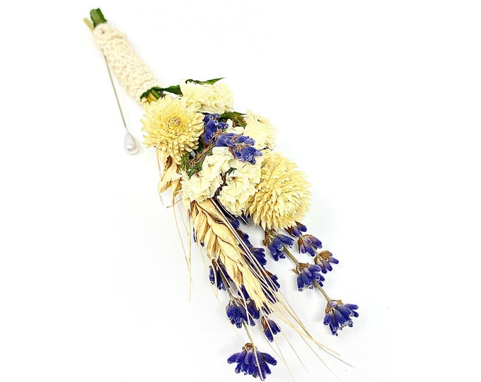 Wedding Boutonniere, Dried Flowers, Preserved Flowers, Bridal Accessories, Lavender, Cream and Purple, Wheat