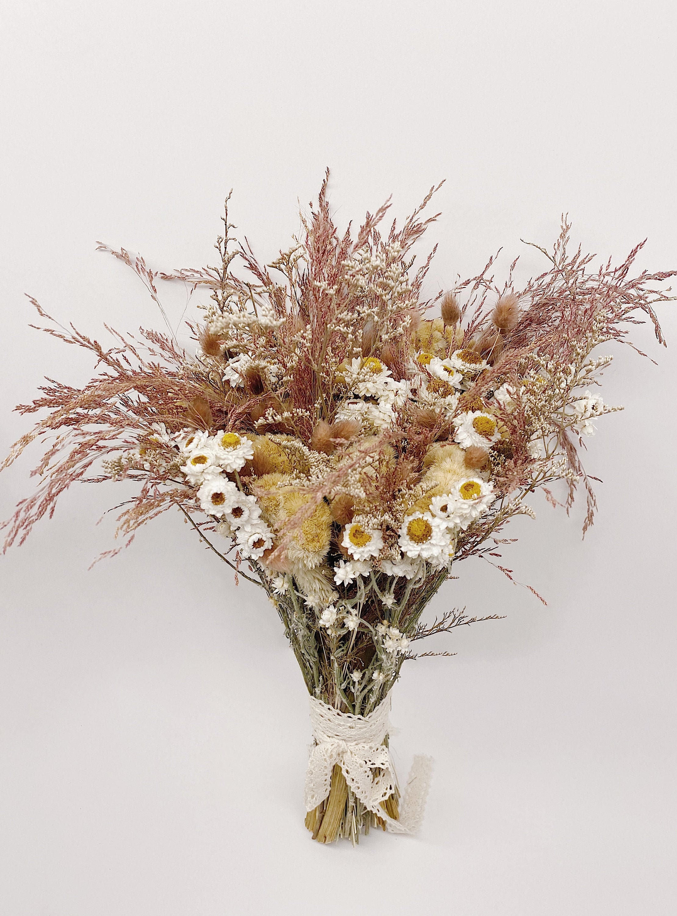 Floral Bouquet Wedding Bouquet Dried Flowers Fairy Tail Ammobium Preserved Flowers Coxcomb Floral Bridal Cream Bunny Tail Nature