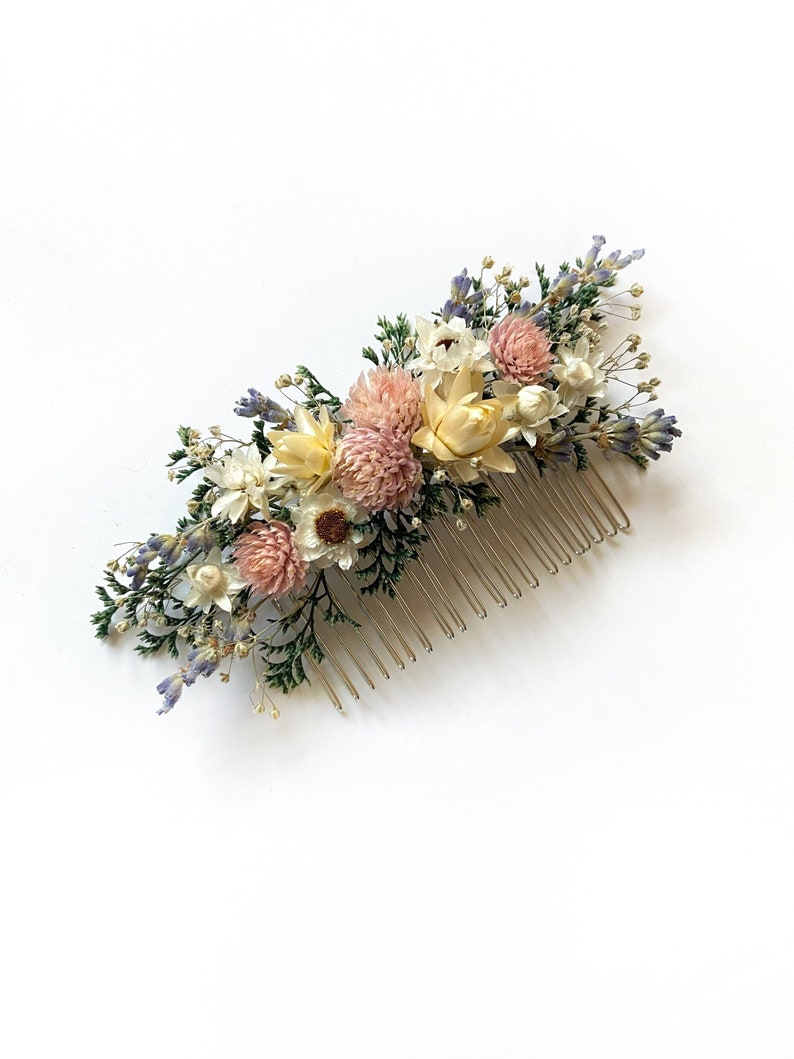 Hair Comb, Hair Pins, Dried flowers, Preserved, Floral Comb, Hair Clip Accessories, Wedding Accessory, Simple, Fairy, Spring, Prom, Bridal image 3