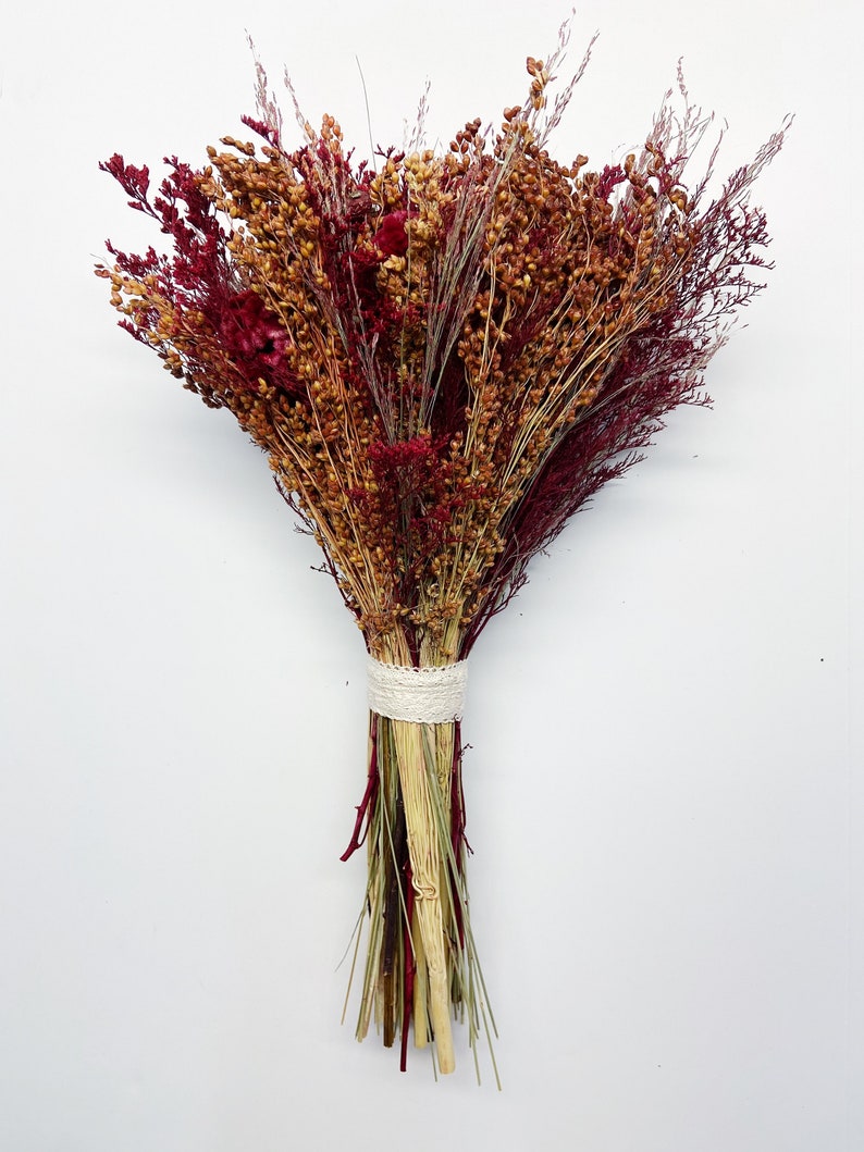 Burgundy Red Bouquet Fall Dried Flowers Preserved House Etsy 日本