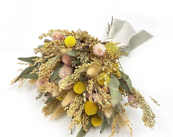 Summer Bouquet, Dried Florals,  Wedding Flowers,  Pink and Yellow, Throw Bouquet, Greenery, Light colors, Summer Florals, Bridal,Anniversary