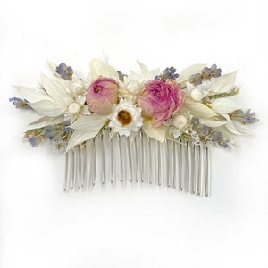 Hair Comb, Hair Pins, Hair Clip Accessories, Dried flowers, Preserved, Floral Comb, Wedding Accessory, Simple, Fairy, Pink, Prom, Bridal