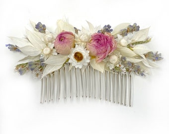 Hair Comb, Hair Pins, Hair Clip Accessories, Dried flowers, Preserved, Floral Comb, Wedding Accessory, Simple, Fairy, Pink, Prom, Bridal