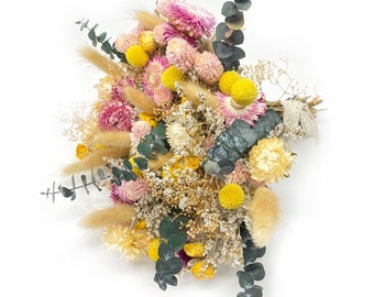 Bouquet d'été, Fleurs de mariage, Fleurs séchées, Rose et jaune, Jeté de bouquet, Majestueux, Couleurs claires, Printemps, Mariée, Anniversaire